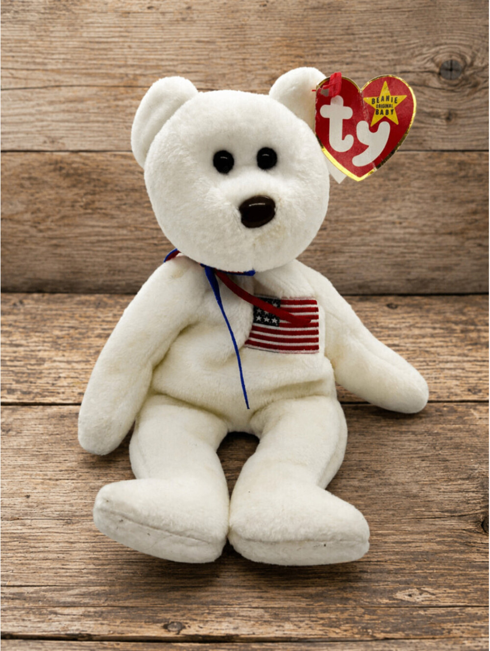 Ty Beanie Baby Libearty Bear 1996 Retired Original White Flag Beanie Babies